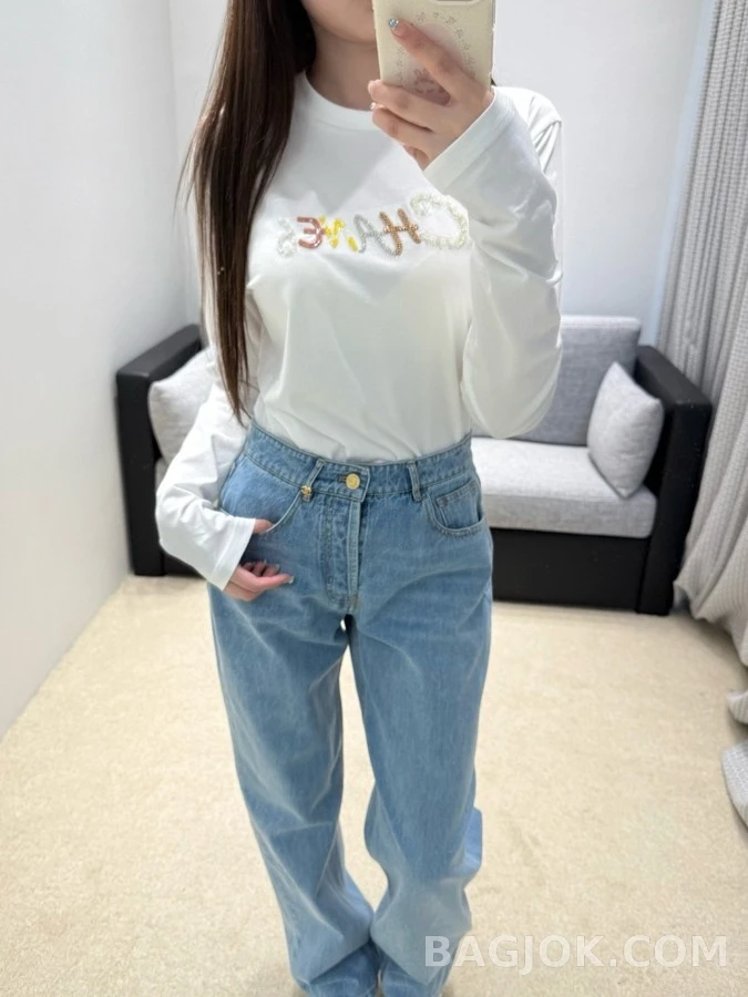 샤넬 샤넬 컬러 진주 자수 긴팔 티셔츠 상세 이미지