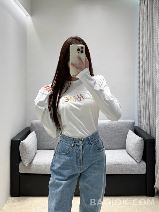 샤넬 샤넬 컬러 진주 자수 긴팔 티셔츠 상세 이미지