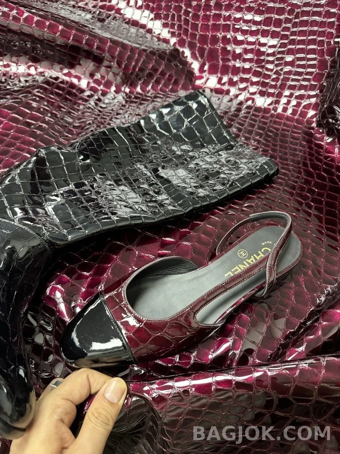 샤넬 샤넬 악어 엠보싱 에나멜 슬링백 플랫 상세 이미지