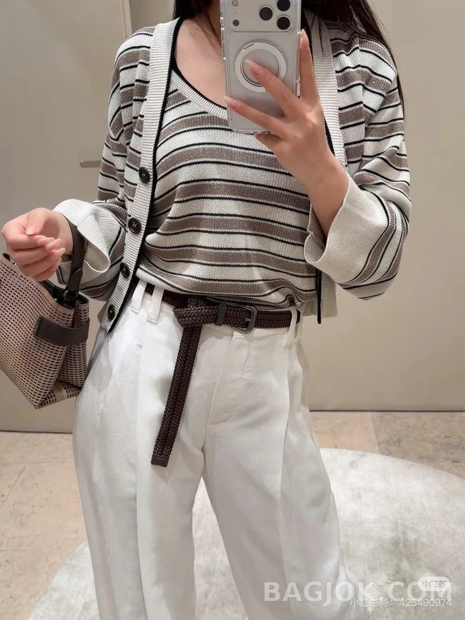 브루넬로 쿠치넬리 브루넬로 쿠치넬리 배색 스트라이프 V넥 가디건 상세 이미지