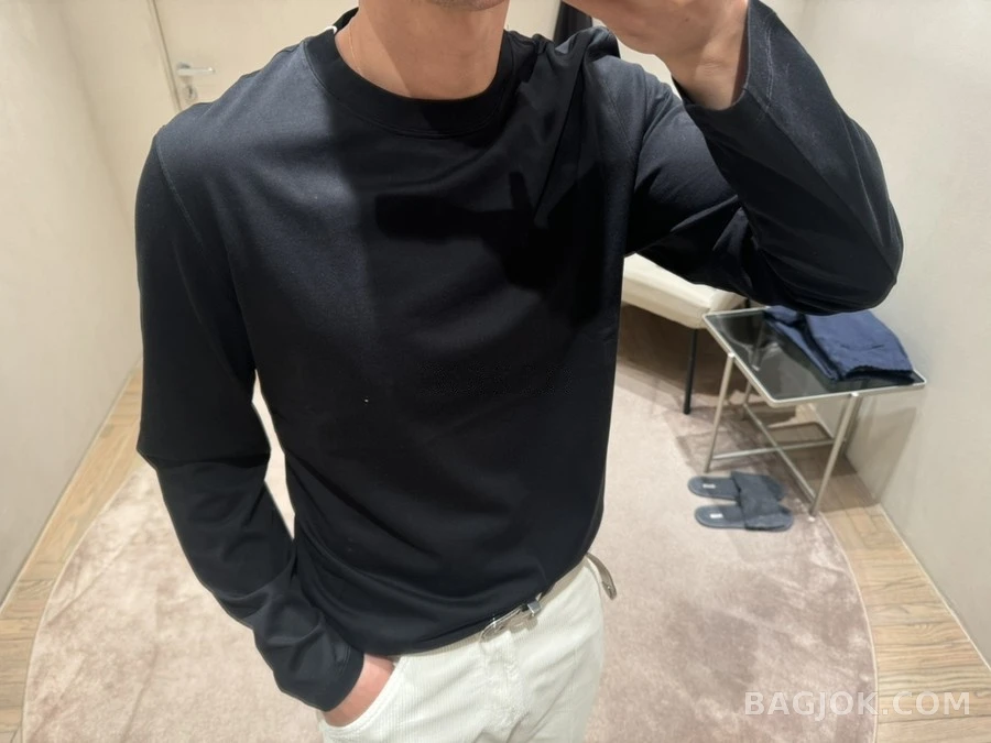 브루넬로 쿠치넬리 브루넬로 쿠치넬리 실크 광택 코튼 긴팔 티셔츠 상세 이미지