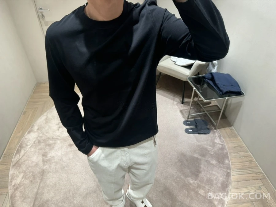 브루넬로 쿠치넬리 브루넬로 쿠치넬리 실크 광택 코튼 긴팔 티셔츠 상세 이미지