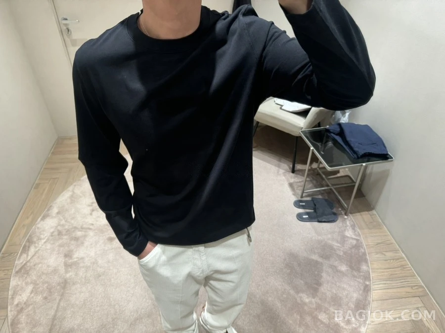 브루넬로 쿠치넬리 브루넬로 쿠치넬리 실크 광택 코튼 긴팔 티셔츠 상세 이미지