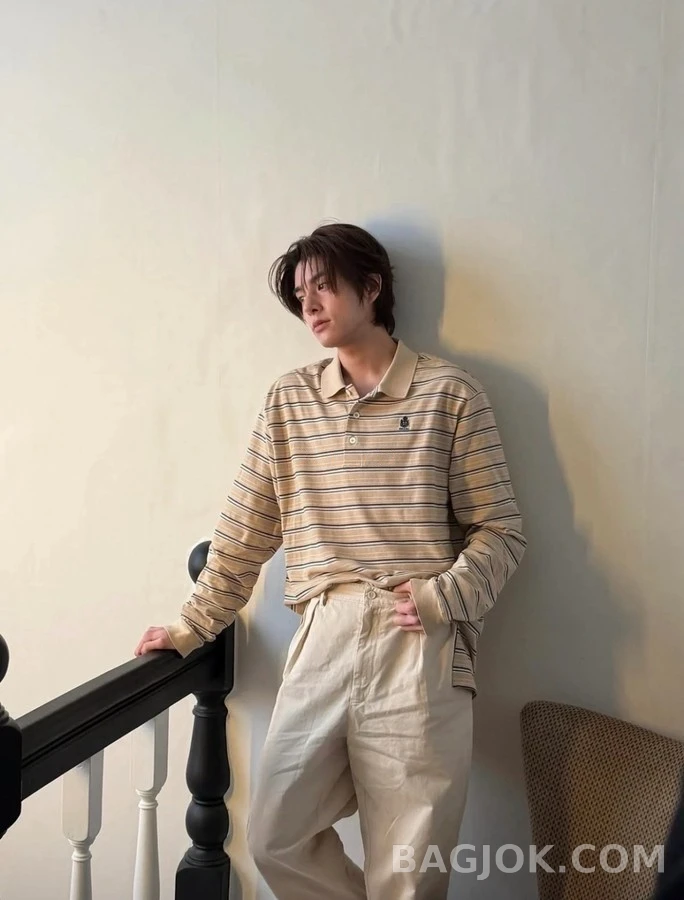 프라다 프라다 스트라이프 폴로 긴팔 티셔츠 상세 이미지