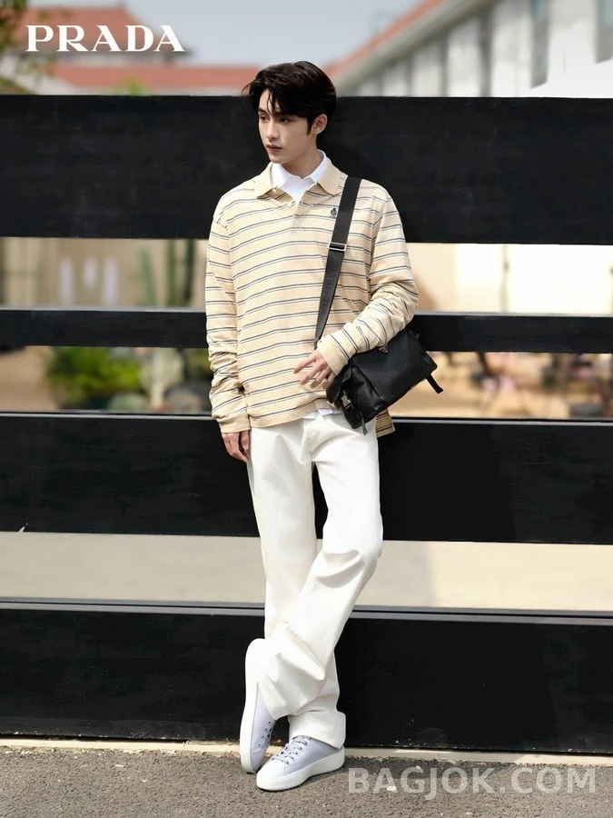 프라다 프라다 스트라이프 폴로 긴팔 티셔츠 상세 이미지