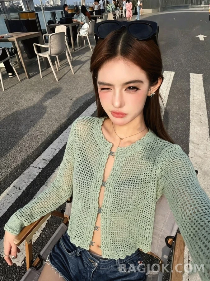 샤넬 샤넬 메쉬 펀칭 니트 가디건 상세 이미지