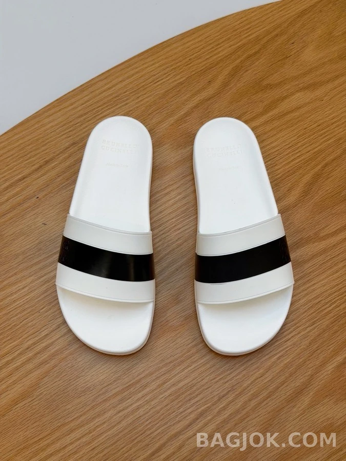 브루넬로 쿠치넬리 브루넬로 쿠치넬리 로고 스트라이프 슬라이드 샌들 상세 이미지
