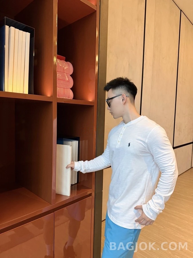 폴로 랄프 로렌 폴로 랄프 로렌 자수 헨리넥 긴팔 티셔츠 상세 이미지