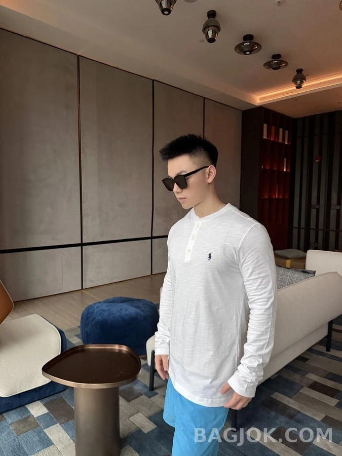 폴로 랄프 로렌 폴로 랄프 로렌 자수 헨리넥 긴팔 티셔츠 상세 이미지