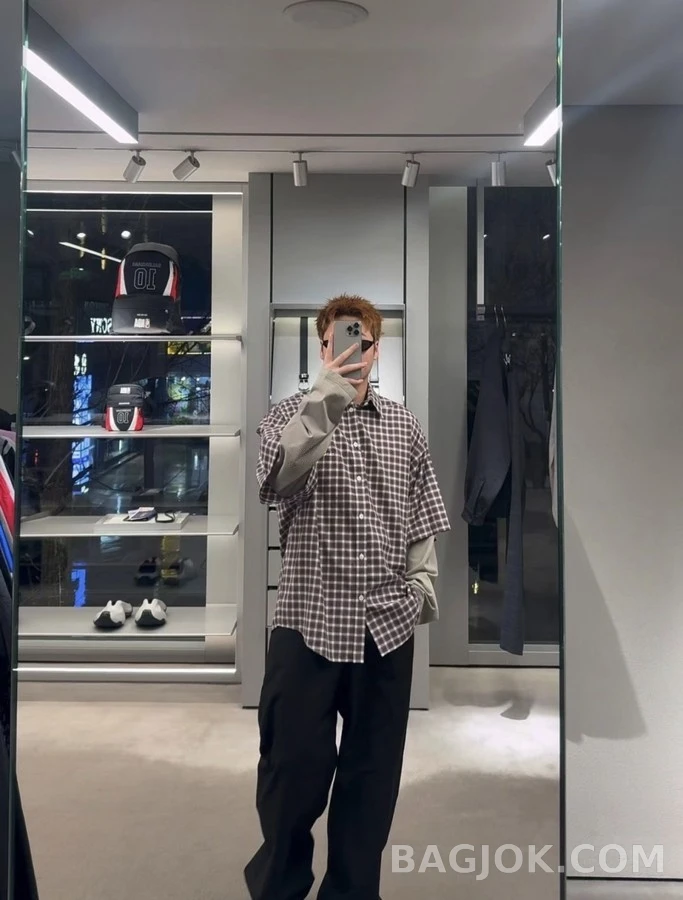 발렌시아가 발렌시아가 체크 페이크 레이어드 셔츠 상세 이미지