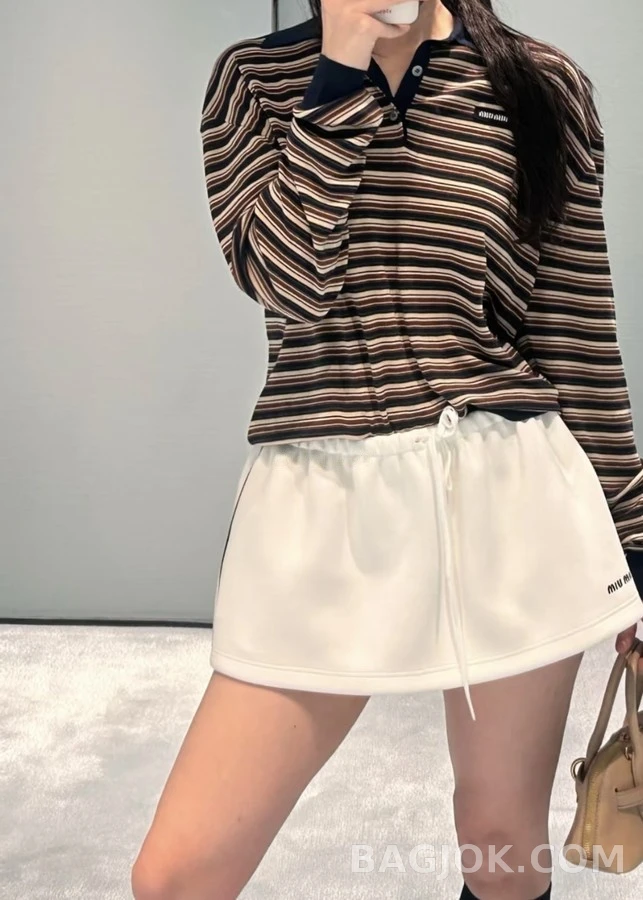 미우미우 미우미우 스트라이프 폴로 니트 상세 이미지