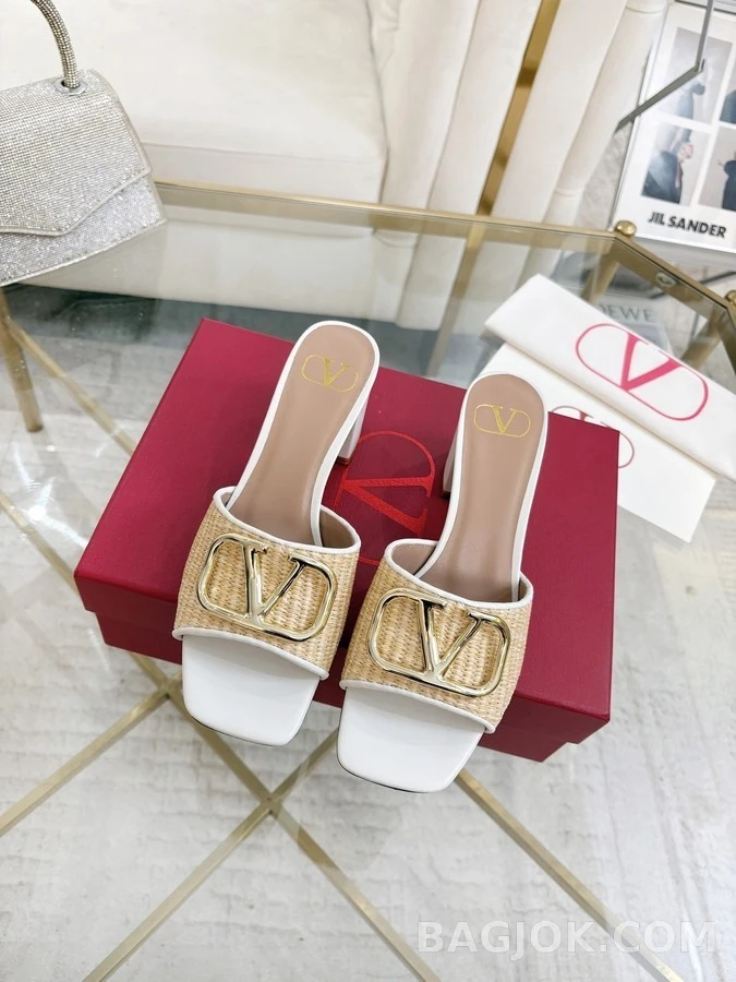 발렌티노 발렌티노 V로고 라피아 블록힐 샌들 상세 이미지