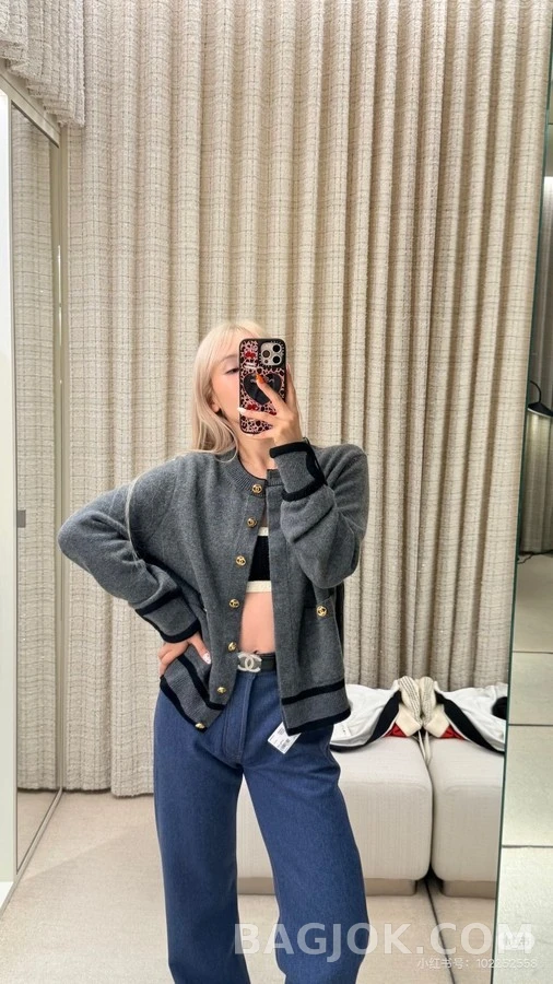 샤넬 샤넬 컬러블록 금장 버튼 가디건 상세 이미지