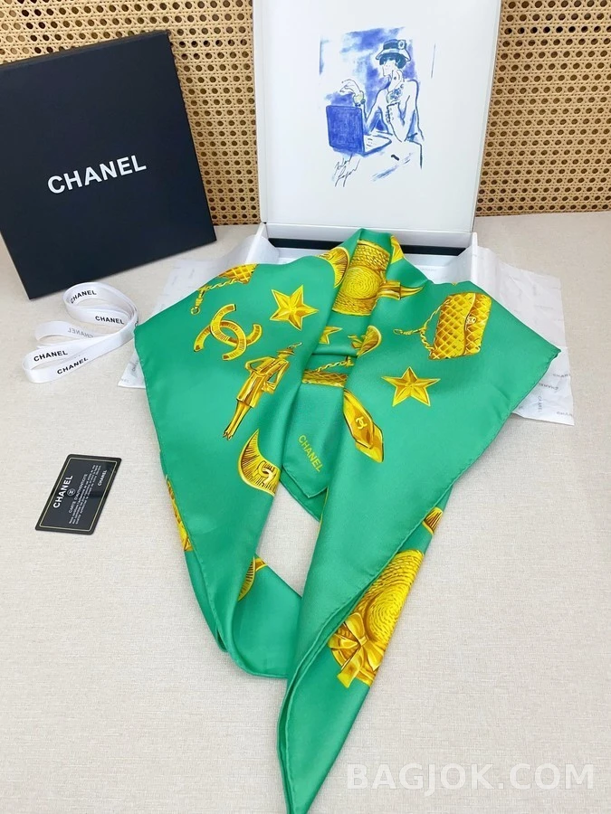 샤넬 샤넬 모티브 실크 스카프 상세 이미지