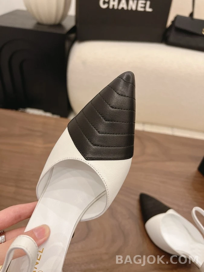 샤넬 샤넬 블랙앤화이트 퀼팅 메리제인 힐 상세 이미지