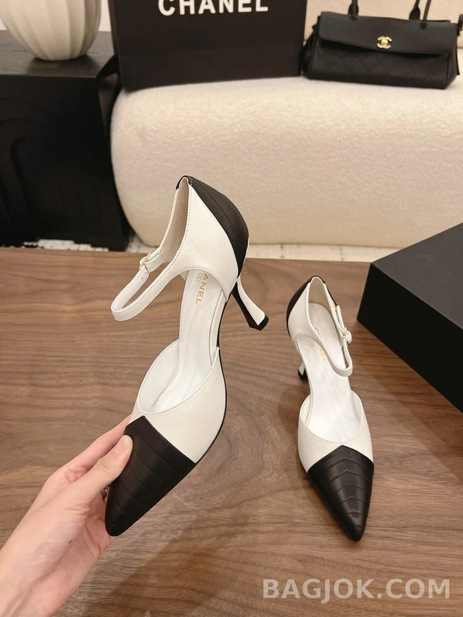샤넬 샤넬 블랙앤화이트 퀼팅 메리제인 힐 상세 이미지