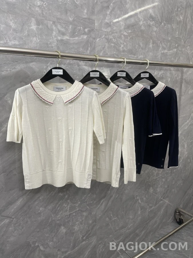 톰브라운 톰브라운 카라 배색 니트 가디건 상세 이미지
