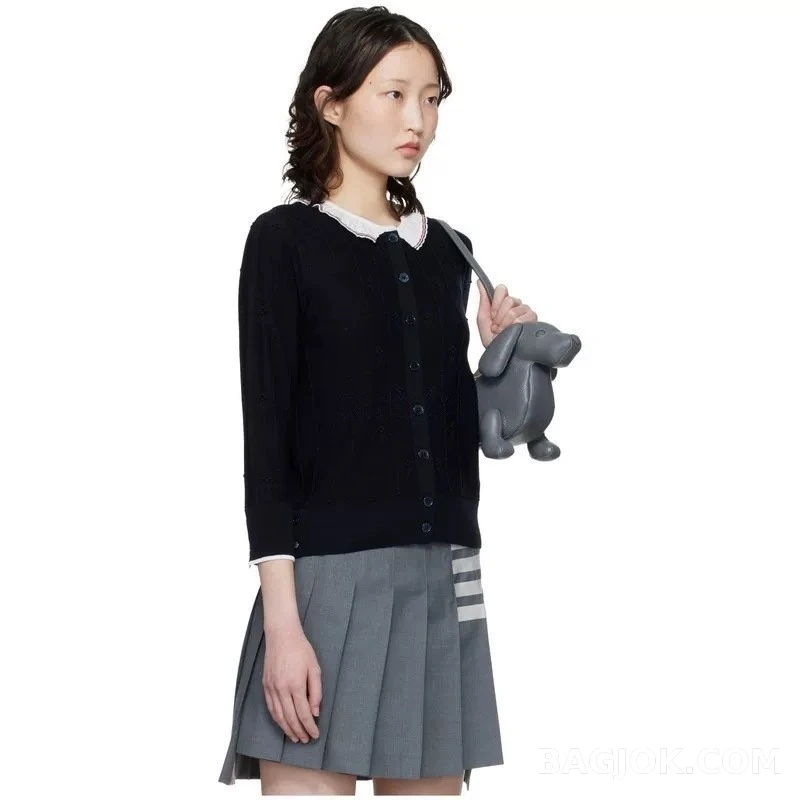 톰브라운 톰브라운 카라 배색 니트 가디건 상세 이미지