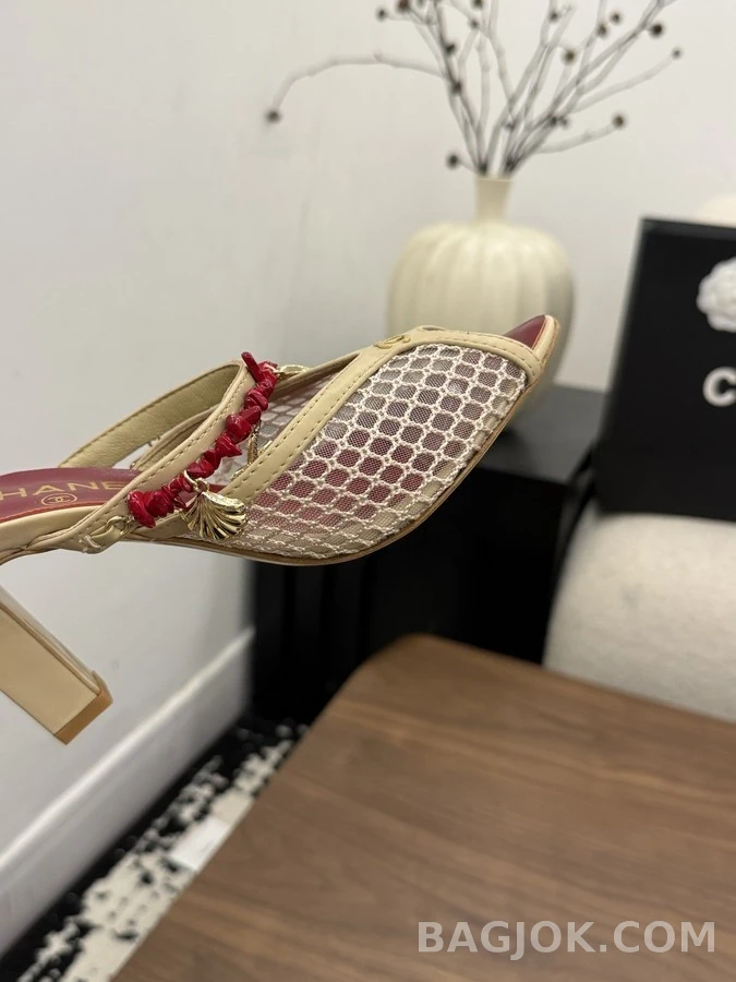 샤넬 샤넬 메쉬 코랄 참 뮬 힐 상세 이미지