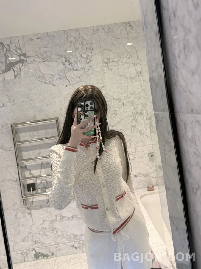 샤넬 샤넬 배색 트리밍 오픈워크 니트 가디건 상세 이미지
