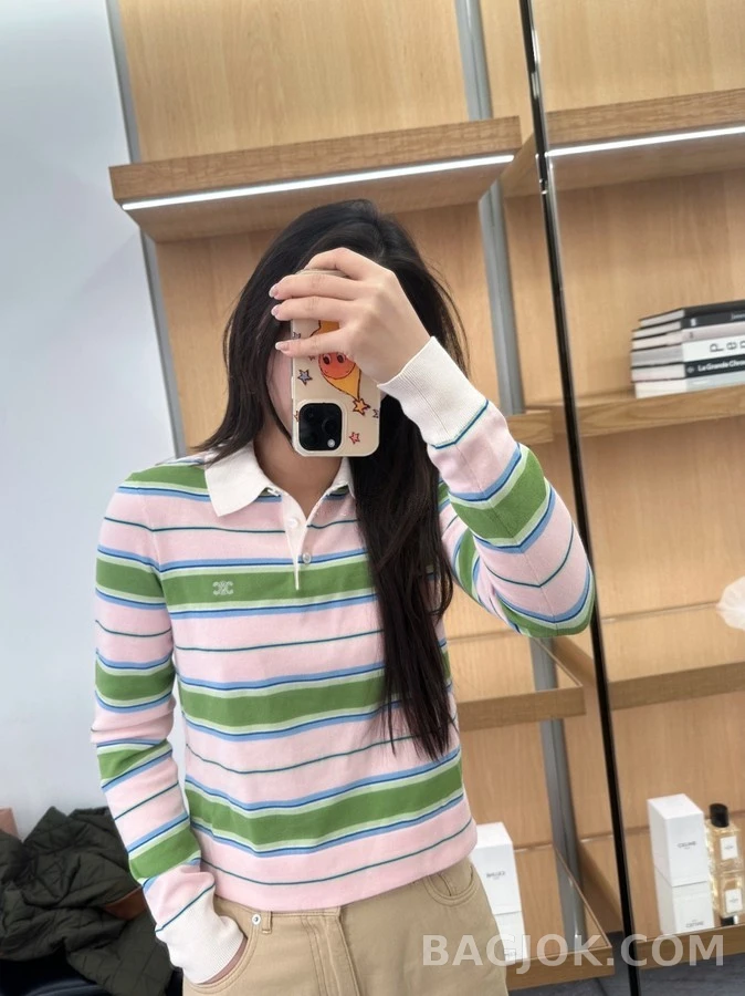 셀린느 셀린느 컬러 스트라이프 긴팔 폴로셔츠 상세 이미지