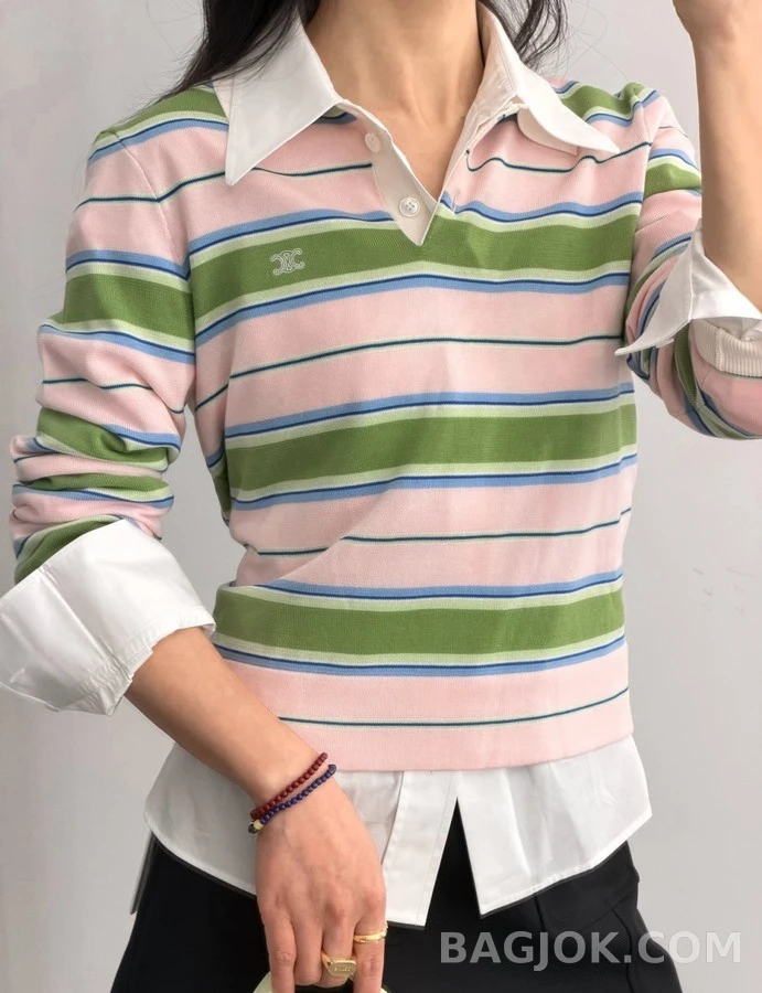 셀린느 셀린느 컬러 스트라이프 긴팔 폴로셔츠 상세 이미지