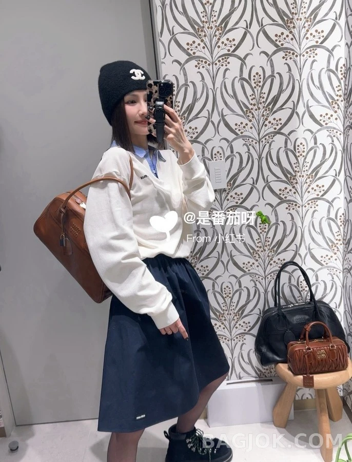 미우미우 미우미우 체크 카라 로고 긴팔 폴로 상세 이미지