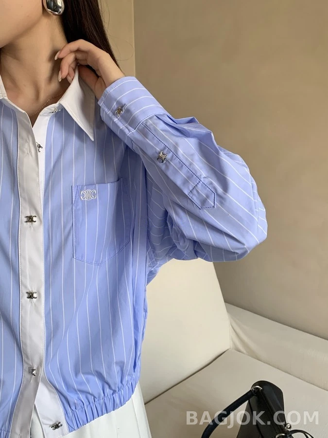셀린느 셀린느 트리옹프 자수 스트라이프 크롭 셔츠 상세 이미지