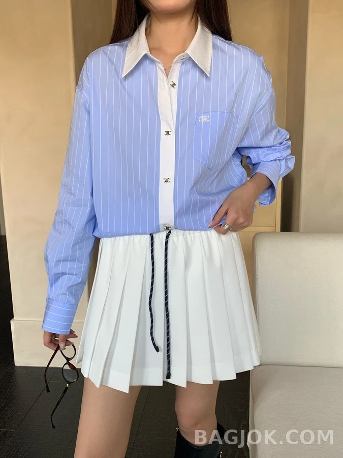 셀린느 셀린느 트리옹프 자수 스트라이프 크롭 셔츠 상세 이미지