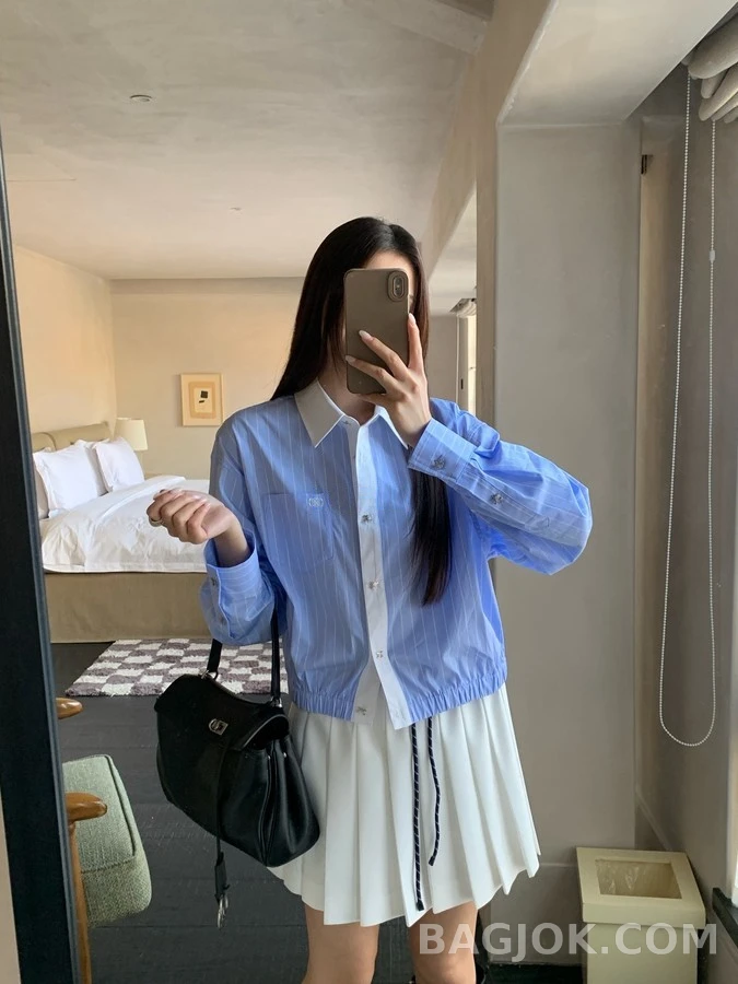 셀린느 셀린느 트리옹프 자수 스트라이프 크롭 셔츠 상세 이미지