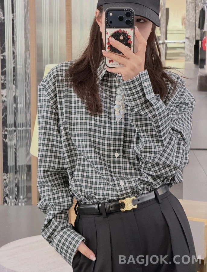 셀린느 셀린느 트리옹프 자수 체크 셔츠 상세 이미지