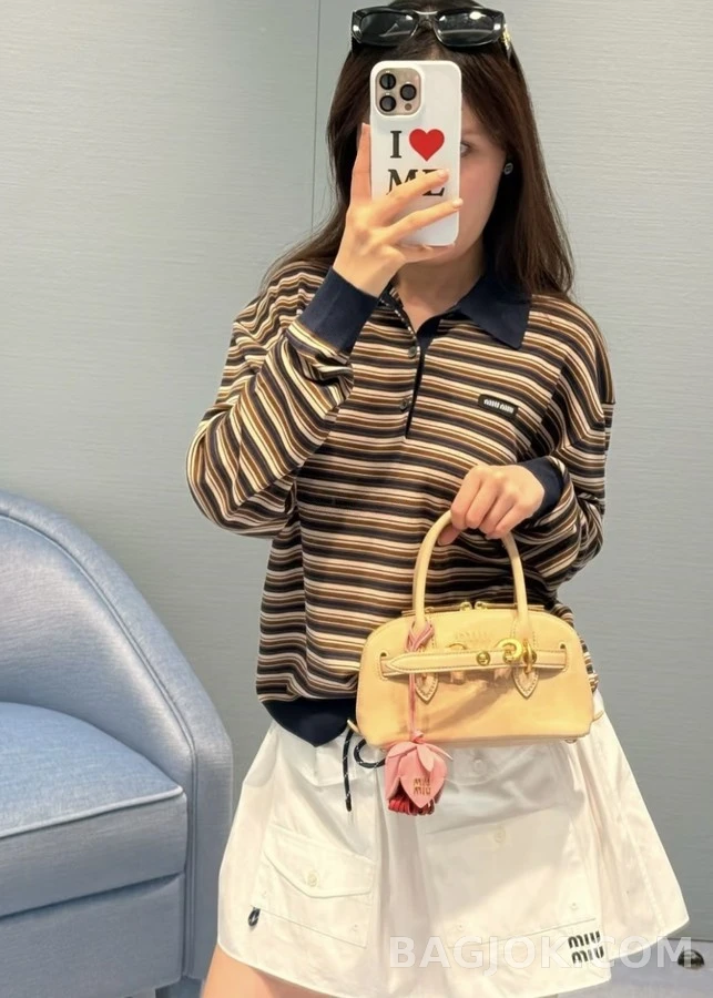 미우미우 미우미우 스트라이프 울 긴팔 폴로 티셔츠 상세 이미지