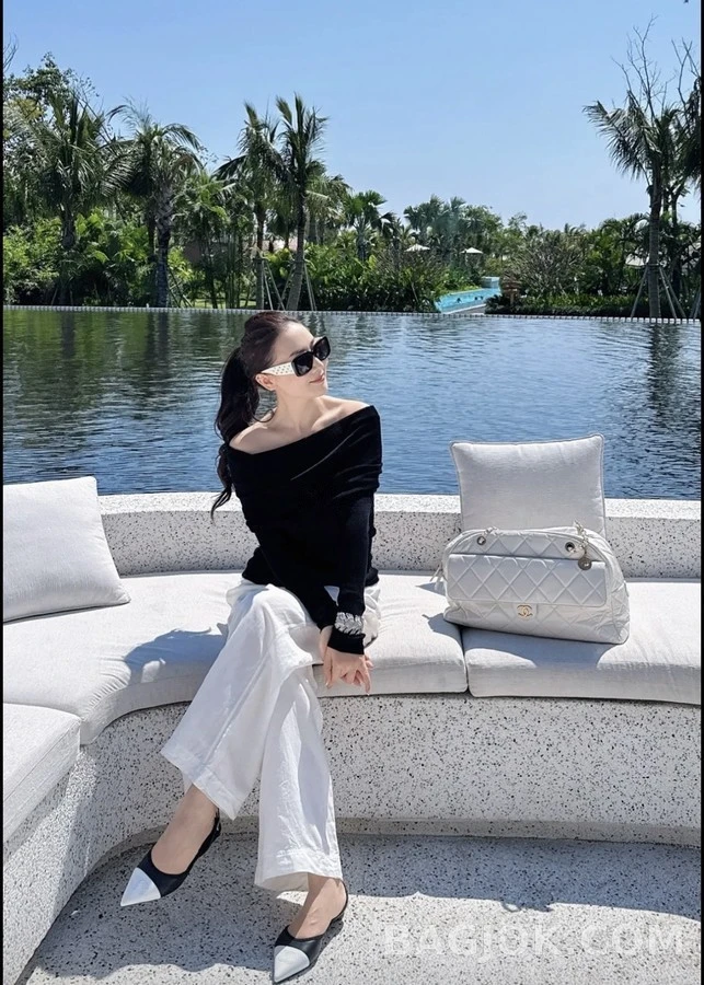 샤넬 샤넬 투톤 로고 슬링백 힐 상세 이미지