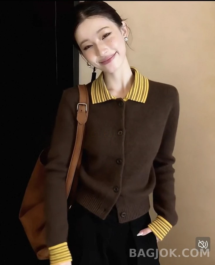 미우미우 미우미우 스트라이프 칼라 캐시미어 가디건 상세 이미지