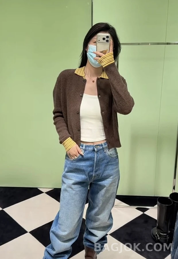 미우미우 미우미우 스트라이프 칼라 캐시미어 가디건 상세 이미지