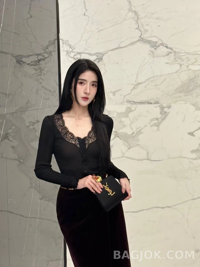 생로랑 세인트로랑 레이스 트림 긴팔 티셔츠 상세 이미지