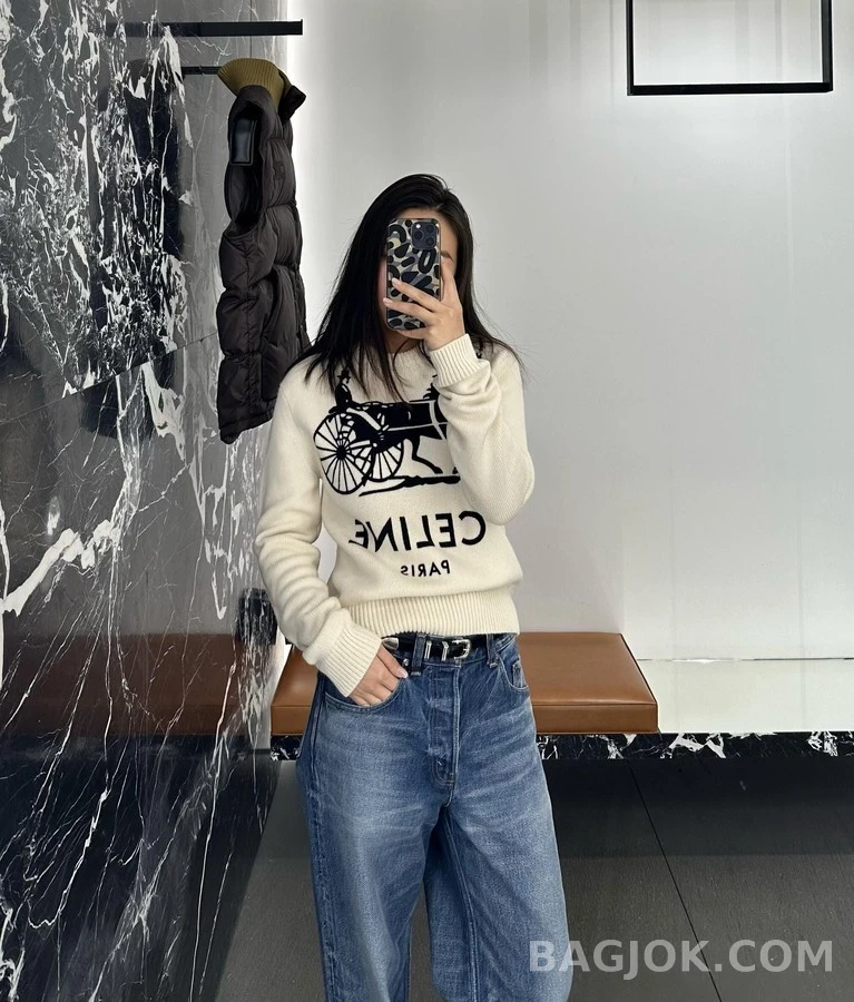 셀린느 셀린느 마차 로고 레터링 니트 상세 이미지