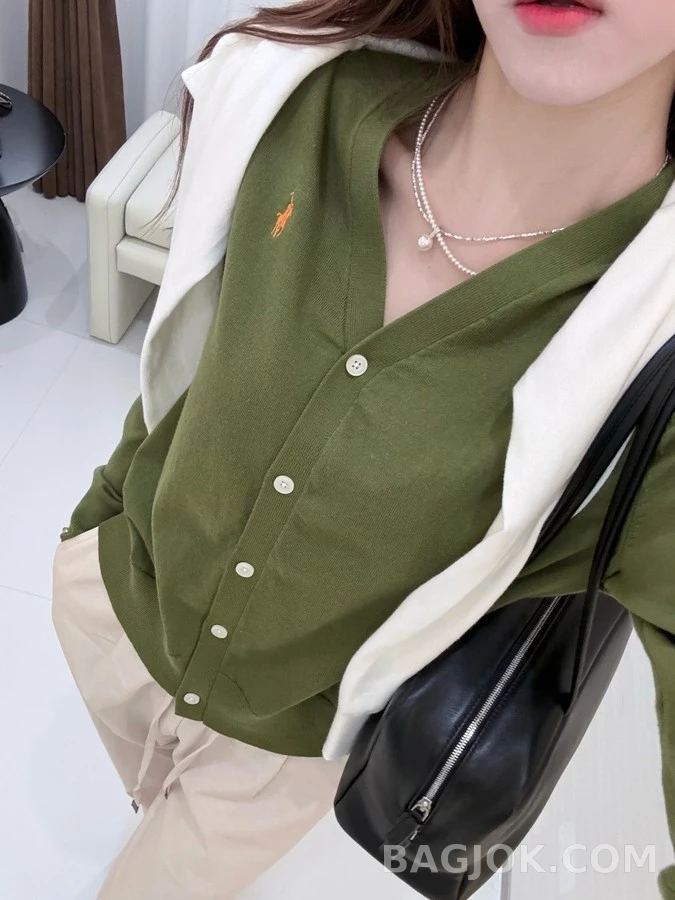 폴로 랄프 로렌 폴로 랄프 로렌 로고 자수 V넥 가디건 상세 이미지