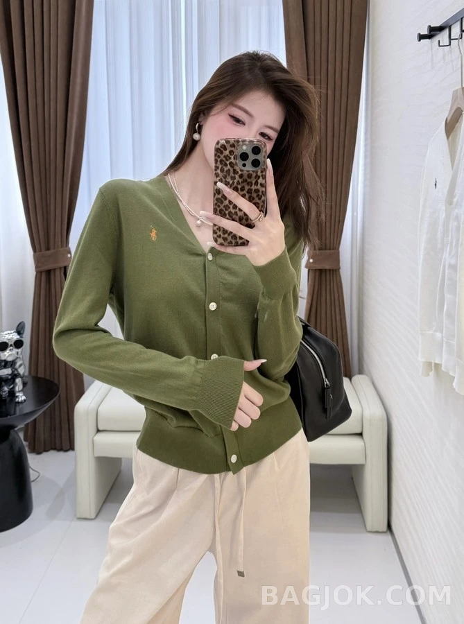 폴로 랄프 로렌 폴로 랄프 로렌 로고 자수 V넥 가디건 상세 이미지