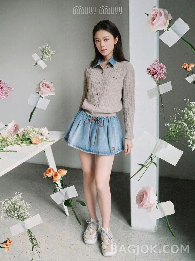 미우미우 미우미우 데님 카라 케이블 니트 가디건 상세 이미지