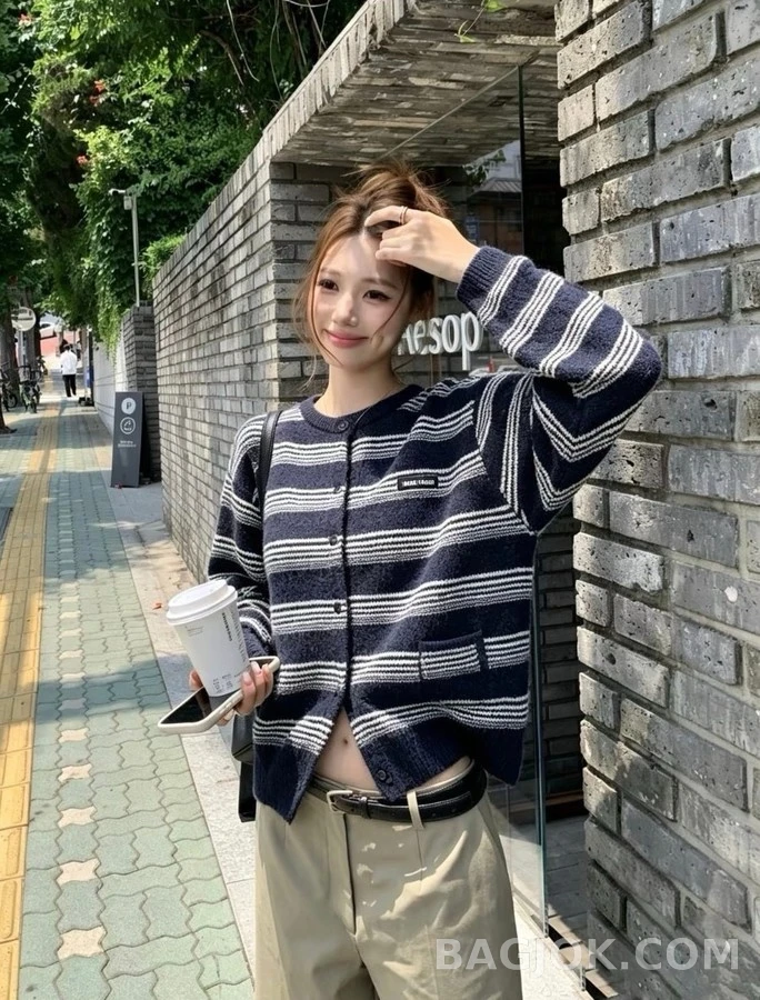 미우미우 미우미우 스트라이프 니트 가디건 상세 이미지