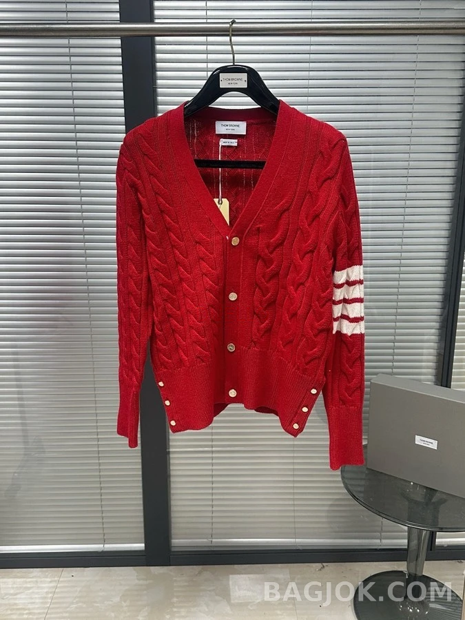 톰브라운 톰브라운 스트라이프 케이블 니트 가디건 상세 이미지