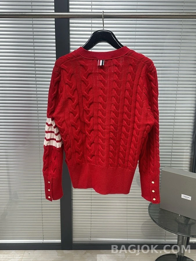 톰브라운 톰브라운 스트라이프 케이블 니트 가디건 상세 이미지