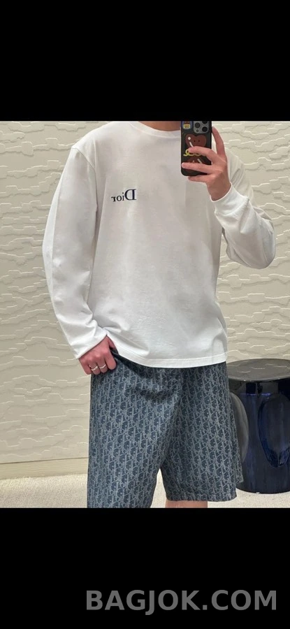 디올 디올 레터링 자수 긴팔 티셔츠 상세 이미지