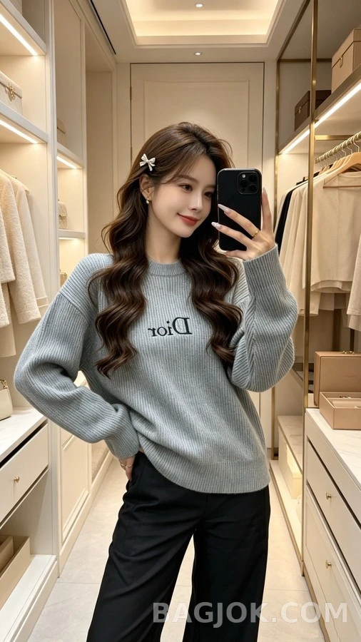 디올 디올 레터링 라운드넥 니트 상세 이미지