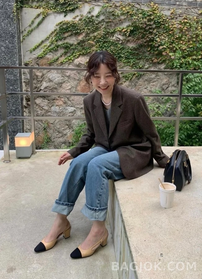 샤넬 샤넬 투톤 캡토 슬링백 힐 상세 이미지