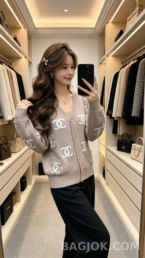 샤넬 샤넬 더블 C 로고 자수 가디건 상세 이미지