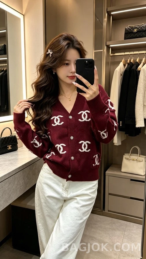 샤넬 샤넬 더블 C 로고 자수 가디건 상세 이미지