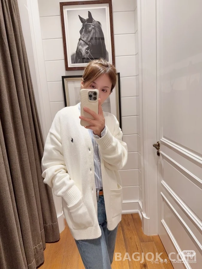 폴로 랄프 로렌 폴로 랄프 로렌 로고 자수 V넥 가디건 상세 이미지