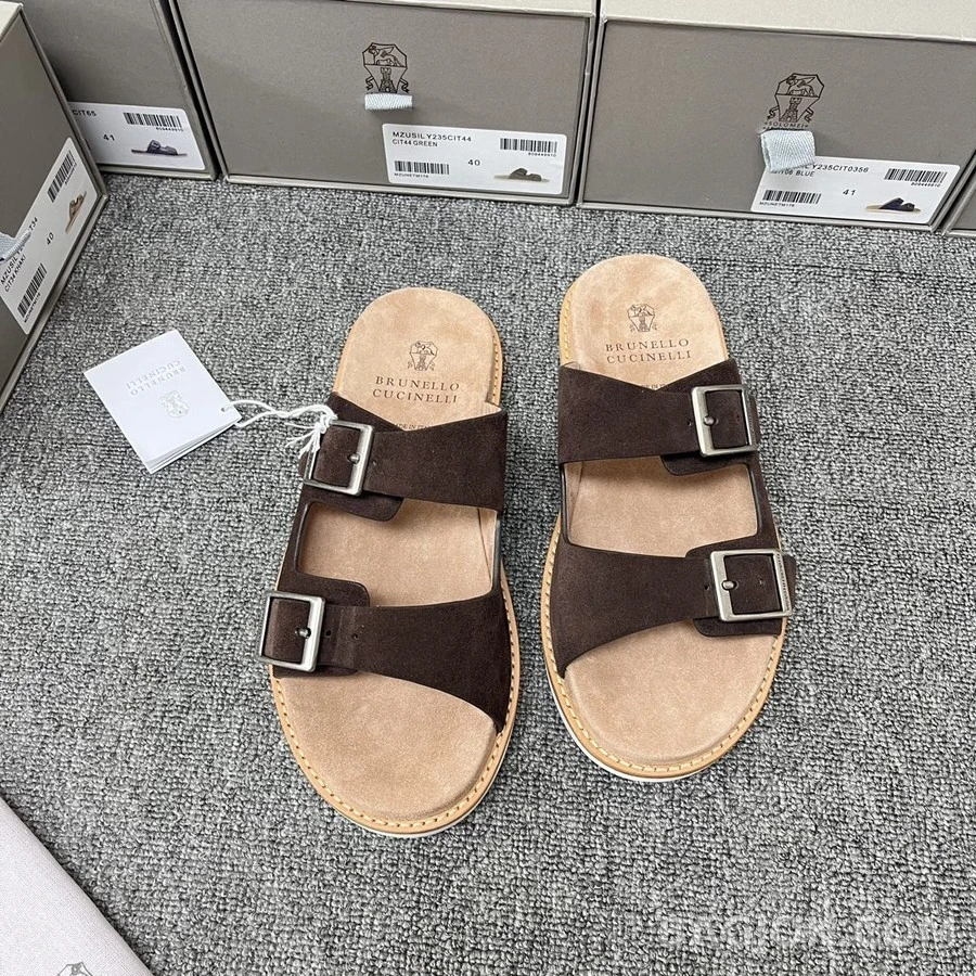 브루넬로 쿠치넬리 브루넬로 쿠치넬리 스웨이드 투 스트랩 샌들 상세 이미지